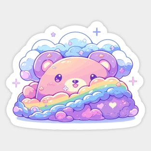 Cute Cuddly Kawaii Rainbow In The Clouds Baby Bear Cub Sticker